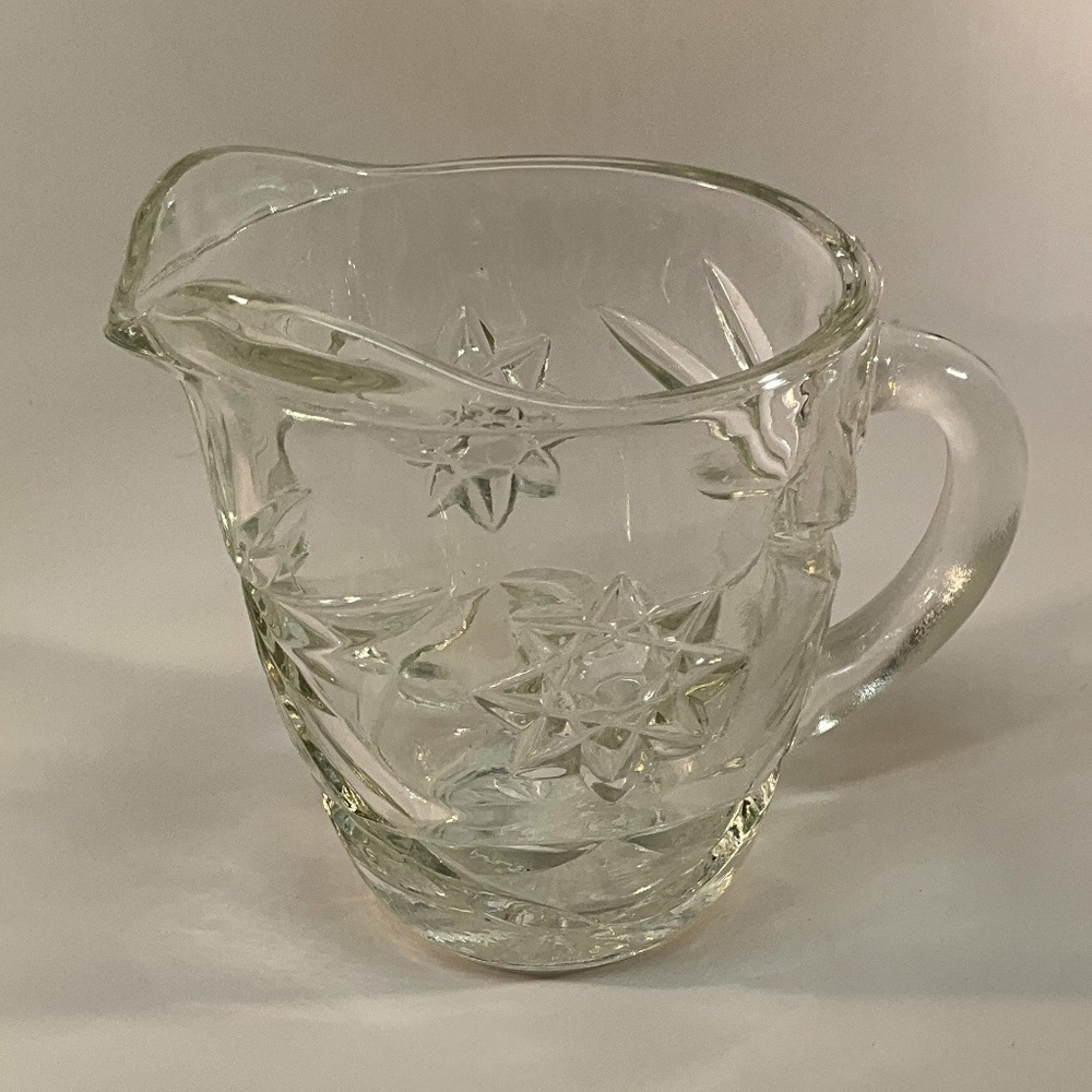 Vintage Anchor Hocking Pressed Glass Creamer Pitcher Star Pattern 4"